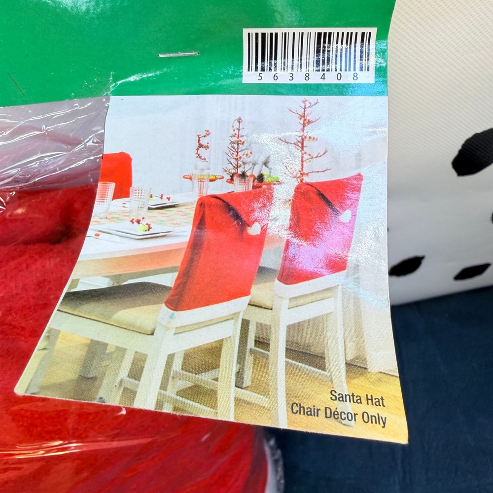Santa Hat Chair Covers 4 Pack Red White Fleece Christmas Holiday Party Decor NIP